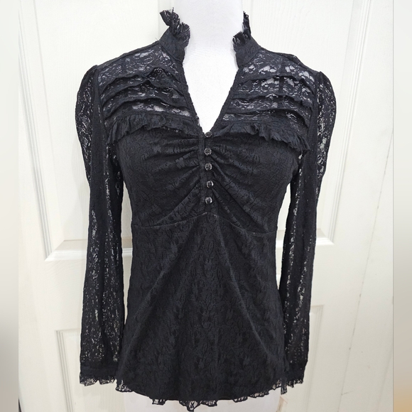 Apt. 9 Tops - Apt 9 Black Lace v neck Ruffle Detail Long Sleeve Top Blouse S